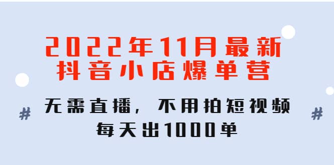 2022年11月最新抖音小店爆单训练营：无需直播，不用拍短视频，每天出1000单-爱副业资源网