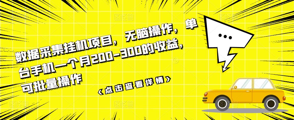 数据采集挂机项目，无脑操作，单台手机一个月200-300的收益，可批量操作-爱副业资源网