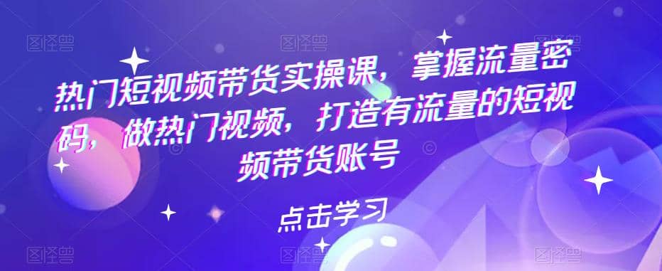 热门短视频带货实战 掌握流量密码 做热门视频 打造有流量的短视频带货账号-爱副业资源网