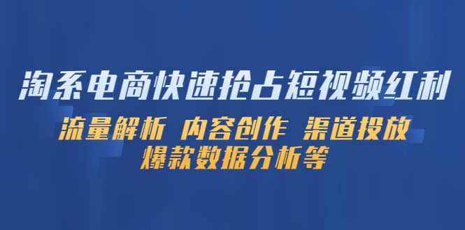 淘系电商快速抢占短视频红利：流量解析 内容创作 渠道投放 爆款数据分析等-爱副业资源网