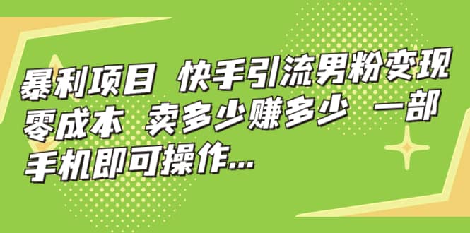 快手引流男粉变现，零成本，卖多少赚多少，一部手机即可操作，一天1000-爱副业资源网