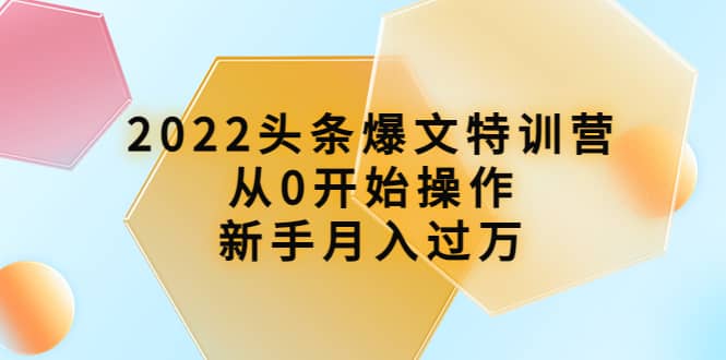 2022头条爆文特训营：从0开始操作，新手月入过万（16节课时）-爱副业资源网