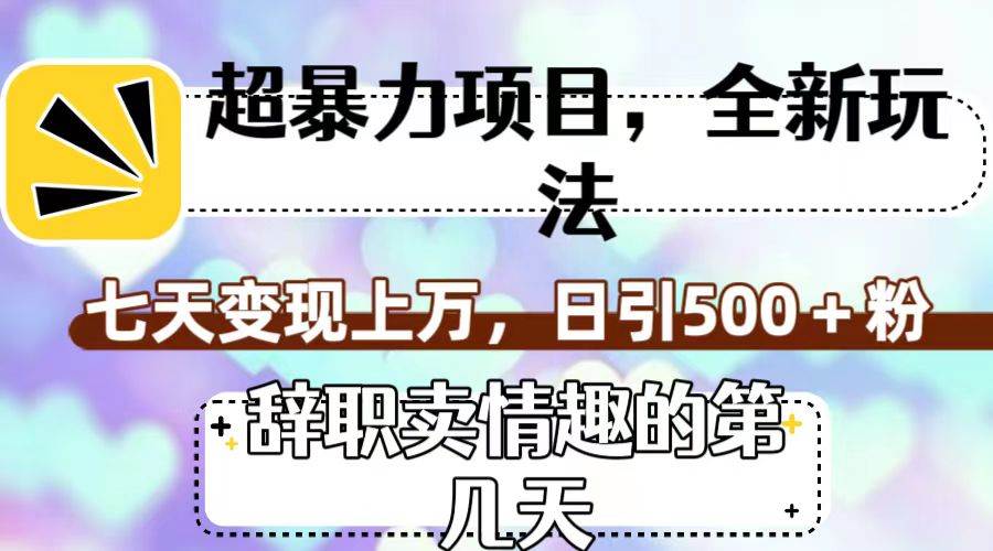 超暴利项目，全新玩法（辞职卖情趣的第几天），七天变现上万，日引500 粉-爱副业资源网