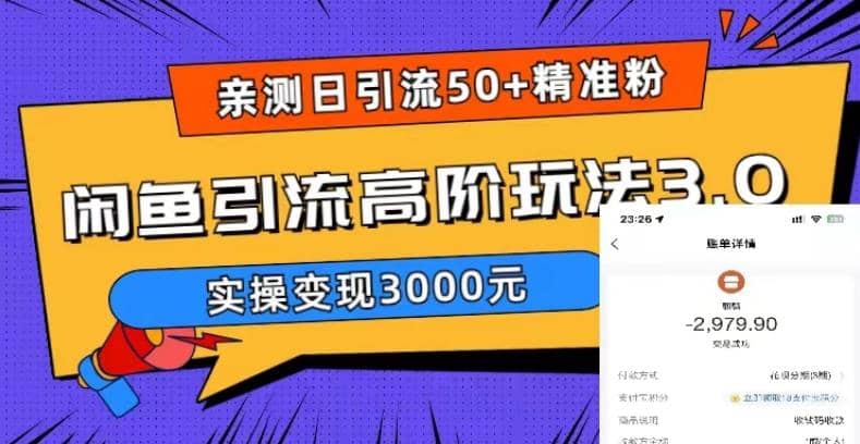 实测日引50 精准粉，闲鱼引流高阶玩法3.0，实操变现3000元-爱副业资源网