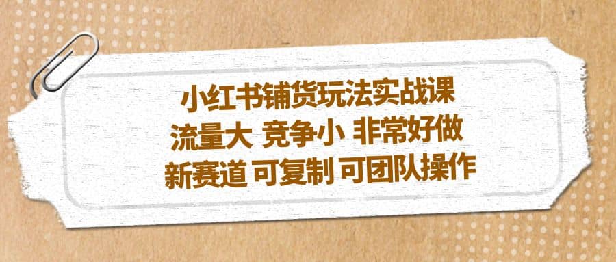 小红书铺货玩法实战课，流量大 竞争小 非常好做 新赛道 可复制 可团队操作-爱副业资源网