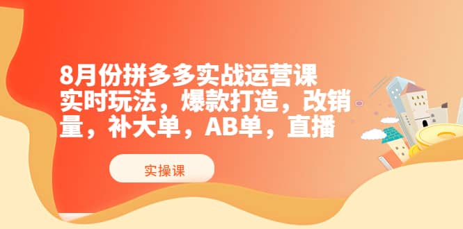 8月份拼多多实战运营课，实时玩法，爆款打造，改销量，补大单，AB单，直播-爱副业资源网