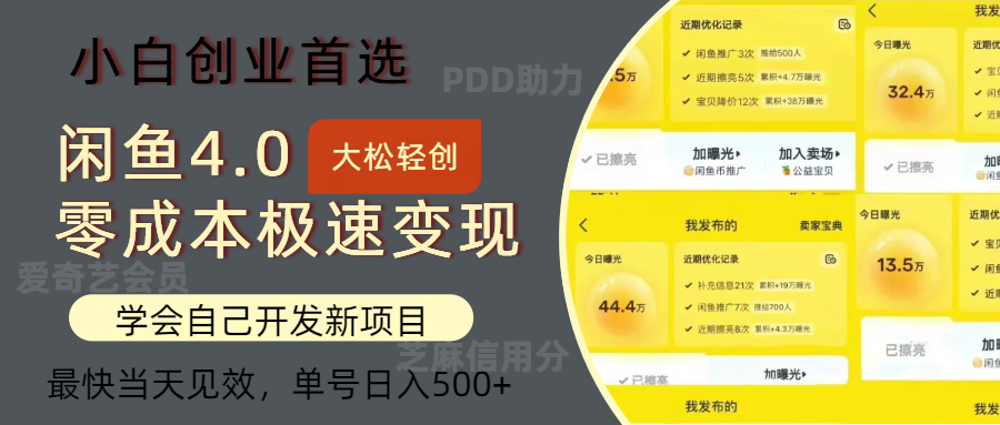 闲鱼0成本极速变现项目，多种变现方式，单号日入500+最新玩法-爱副业资源网