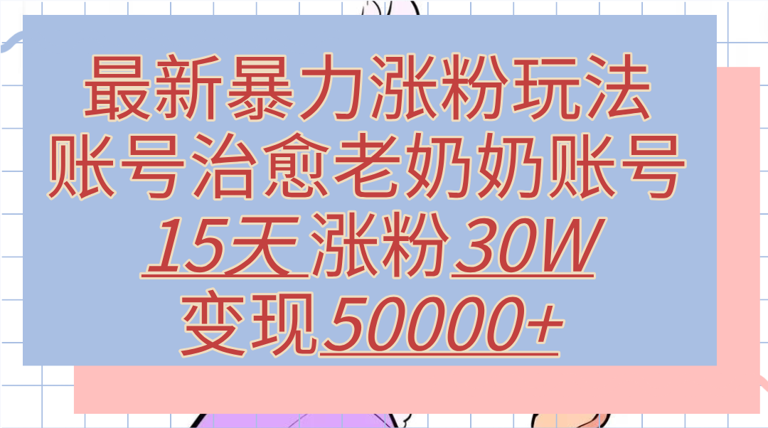 最新暴力涨粉玩法，治愈老奶奶账号，15天涨粉30W，变现50000+【揭秘】-爱副业资源网