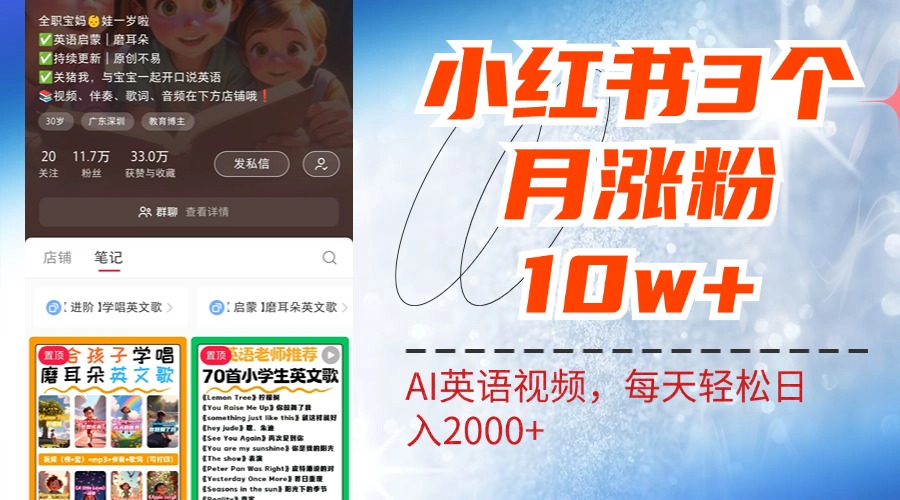 小红书三个月涨粉10W！AI英语视频0成本制作，每天轻松日入2000+-爱副业资源网