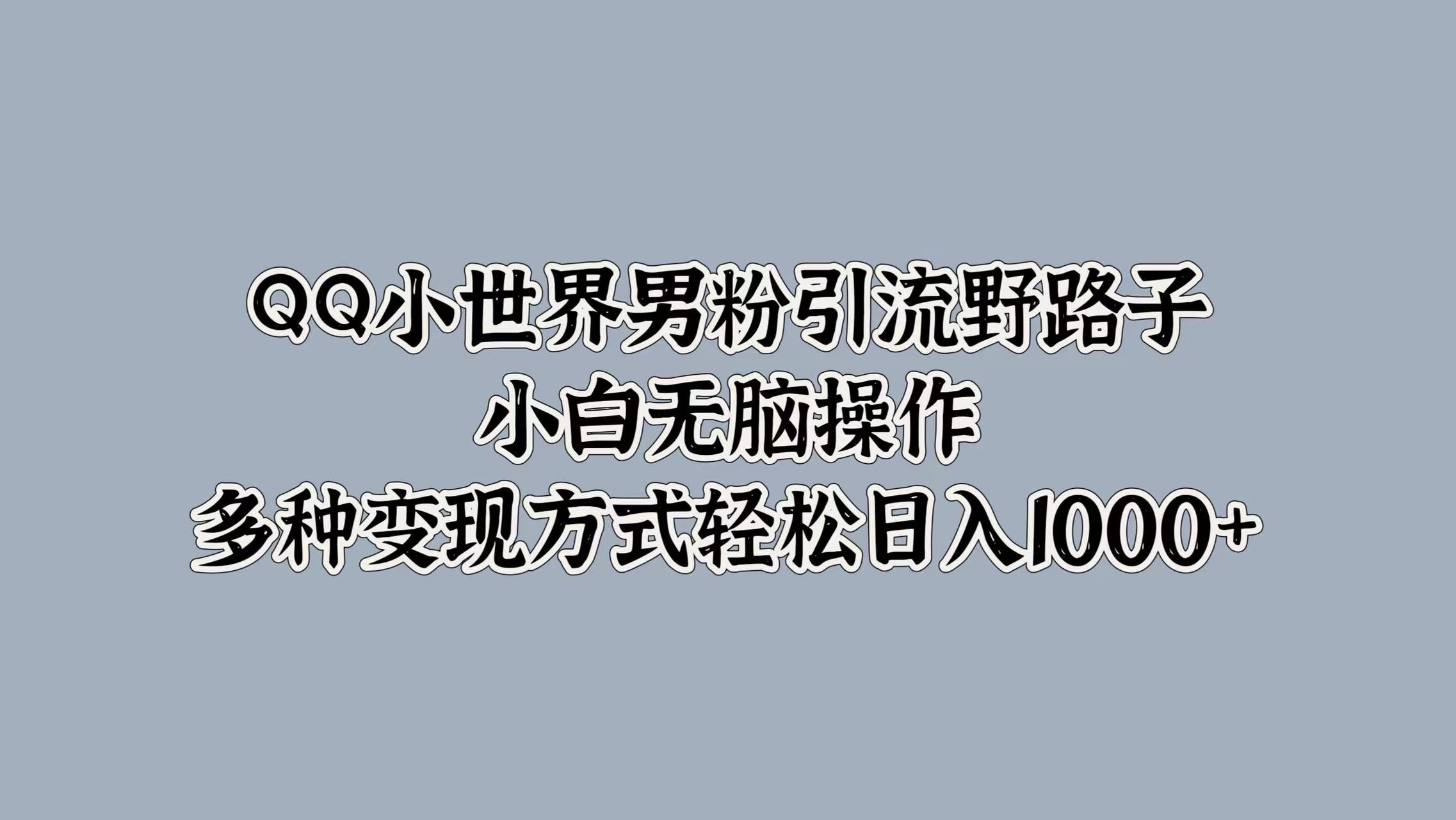 QQ小世界男粉引流野路子，小白无脑操作，多种变现方式轻松日入1000+-爱副业资源网