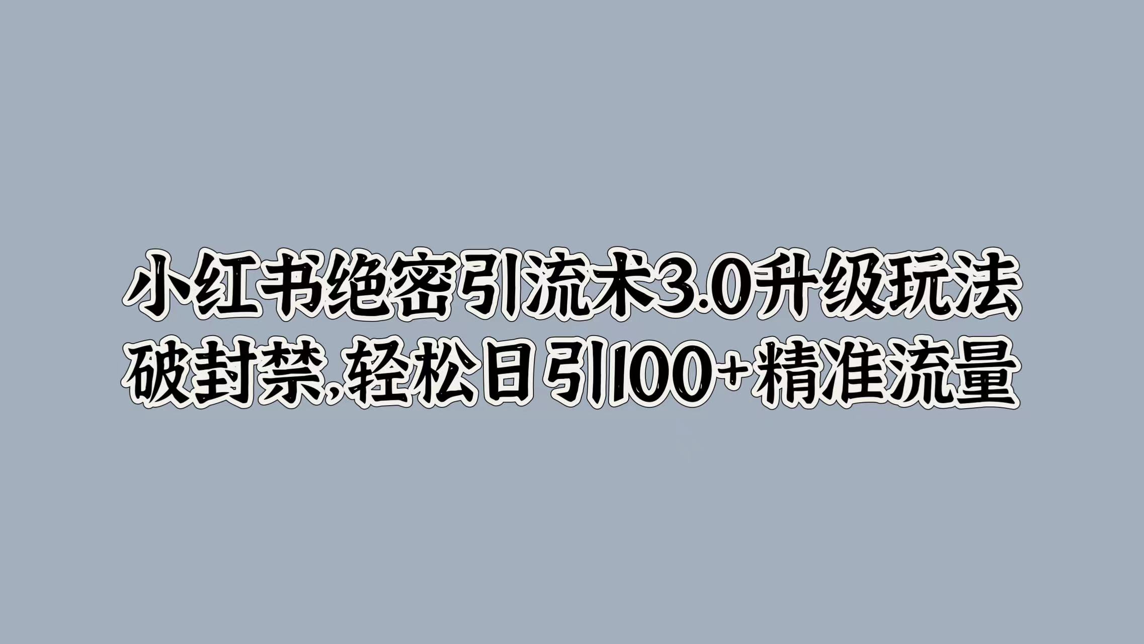 小红书绝密引流术3.0升级玩法，破封禁，轻松日引100+精准流量-爱副业资源网