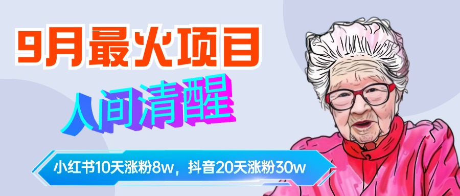 9月最火项目，人间清醒柒奶奶，10天小红薯涨粉8w+，单篇笔记报价1400.-爱副业资源网