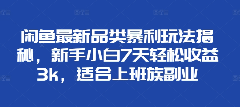 闲鱼最新品类暴利玩法揭秘，新手小白7天轻松赚3000+，适合上班族副业-爱副业资源网