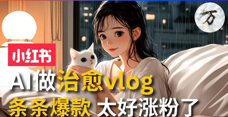 AI治愈系vlog动画视频，小红书7天 涨粉破千，商单报价1500+，0成本制作，日入2000+，有手就会 -爱副业资源网