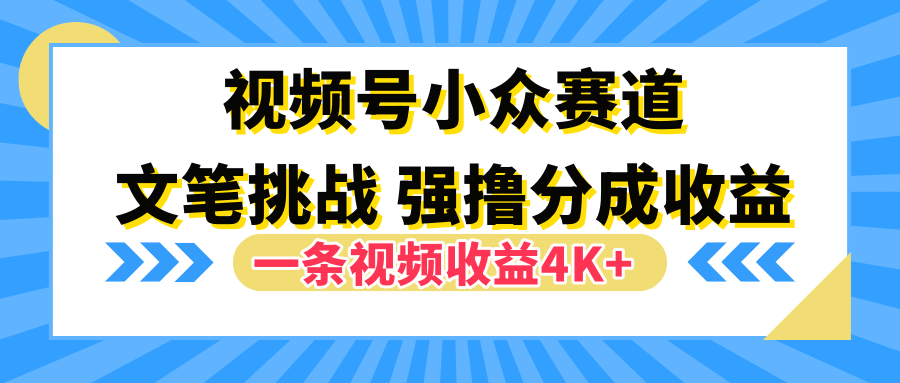 视频号小众赛道，文笔挑战，一条视频收益4K+-爱副业资源网