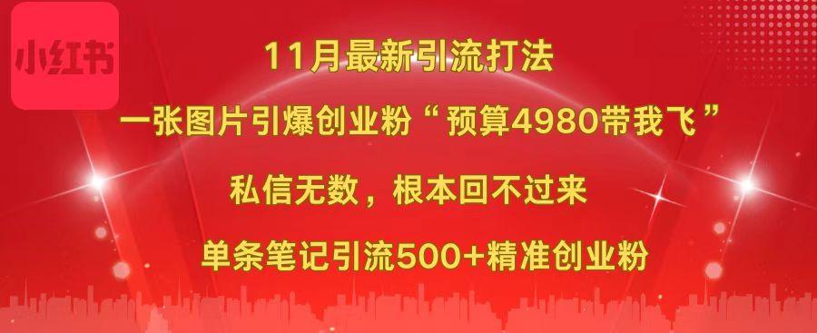 小红书11月最新图片打法，一张图片引爆创业粉“预算4980带我飞”，私信无数，根本回不过来，单条笔记引流500+精准创业粉-爱副业资源网