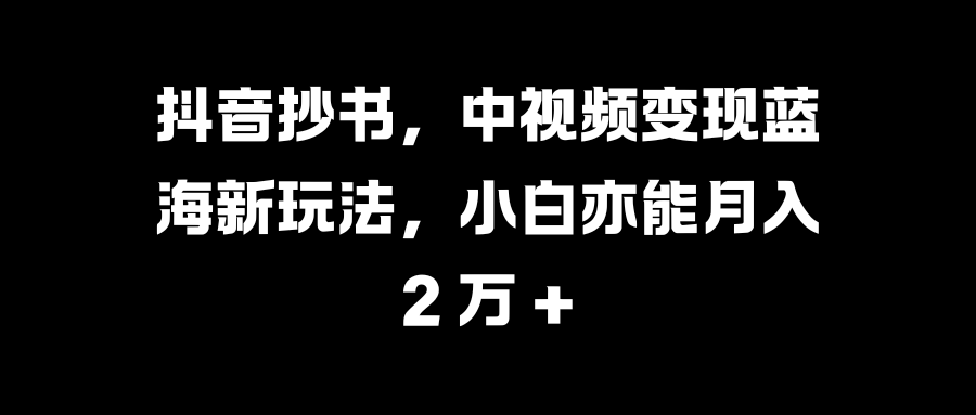 抖音抄书，中视频变现蓝海新玩法，小白亦能月入 2 万 +-爱副业资源网