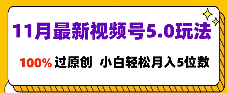 11月最新视频号5.0玩法，100%过原创，小白轻松月入5位数-爱副业资源网