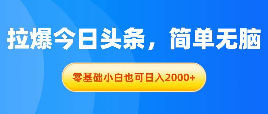 拉爆今日头条，简单无脑，零基础小白也可日入2000+-爱副业资源网